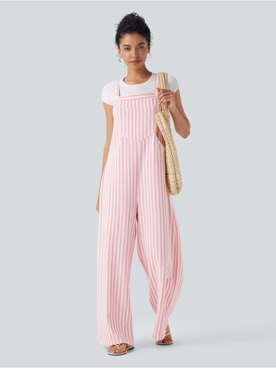 HALARA Pants - HALARA Pockets Stripe Waffle Overalls size L